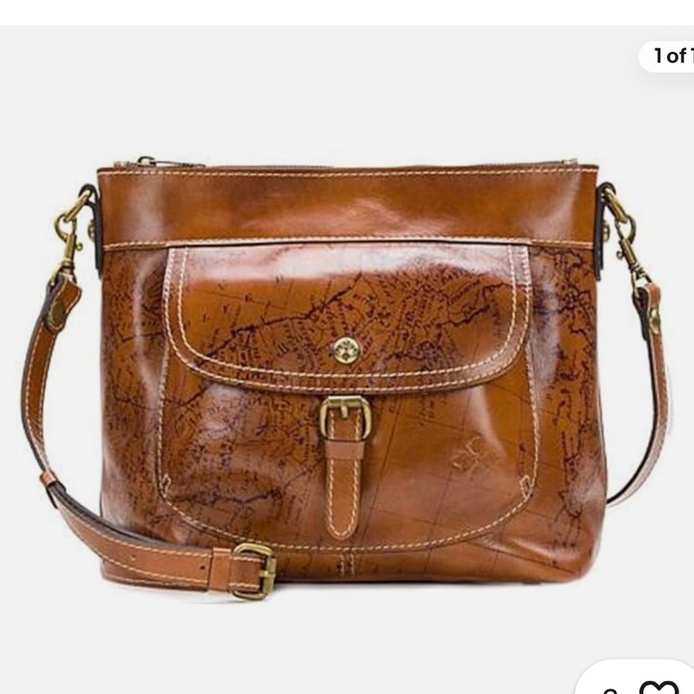 Patricia Nash Tuscania Leather Shoulder Bag Cross Body Purse Signature Map Print